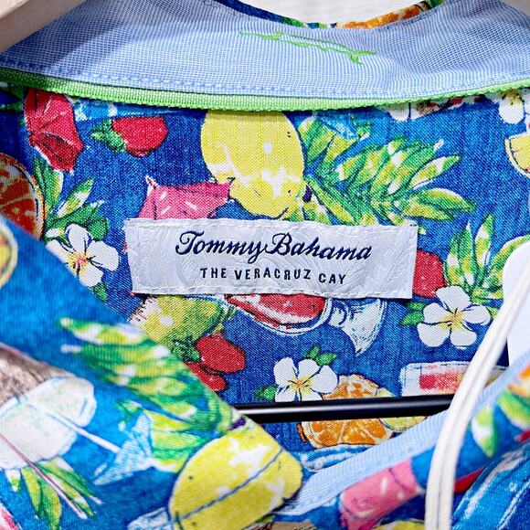 Tommy Bahama Veracruz Cay Happy Hour Shirt Blue Floral Cocktail Mens Large - Picture 5 of 10